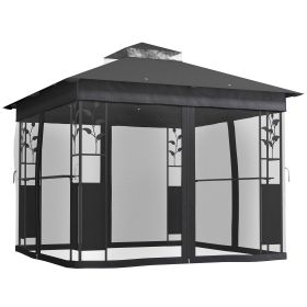 10' x 10' Outdoor Gazebo with Shelves and Netting, UV30+ Double Roof Patio Gazebo for Lawn, Backyard and Deck