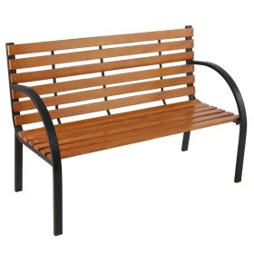 48" Hardwood Slotted Steel Cast Iron Frame Outdoor Patio Garden Bench Park Seat