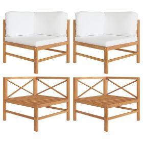 Corner Sofas 2 pcs with Cream Cushions Solid Teak Wood