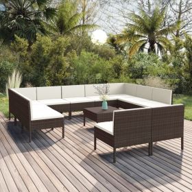 Garden Lounge Set Brown, Cream White PE Rattan Large Modular