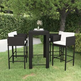 Garden Bar Set Black and Cream White PE Rattan, Powder-Coated Steel