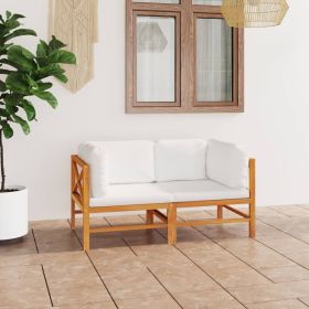 2-seater Garden Sofa Cream Teak wood, Polyester fabric Medium