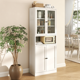 Metal Kitchen Pantry Cabinet - 72" Tall Storage with Adjustable Shelves (White), Heavy Duty Stainless Steel Frame