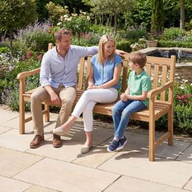 51/62inch Teak Outdoor Porch Bench 3-Seat Solid Wood Garden Patio Bench with Armrests (Color: Natural)