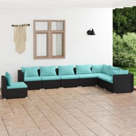 Garden Lounge Set Black, Water Blue (Color: Black)